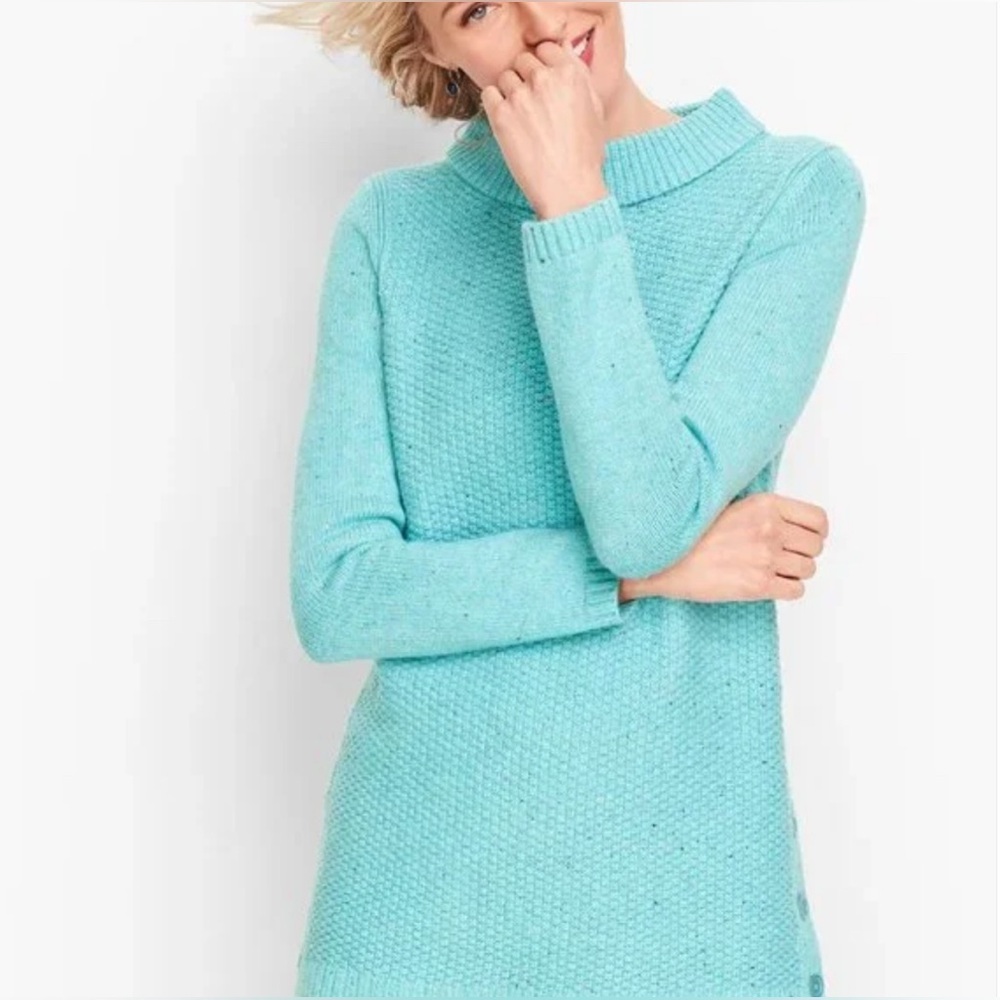 Women’s size small Talbots robins egg blue sweater with speckles, cowl neck new